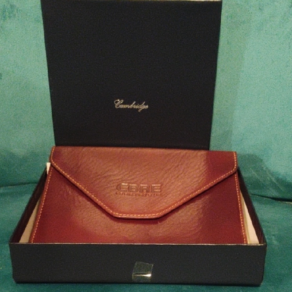 Cambridge Satchel Co Small Brown Envelope Clutch Embossed CB Richard Ellis